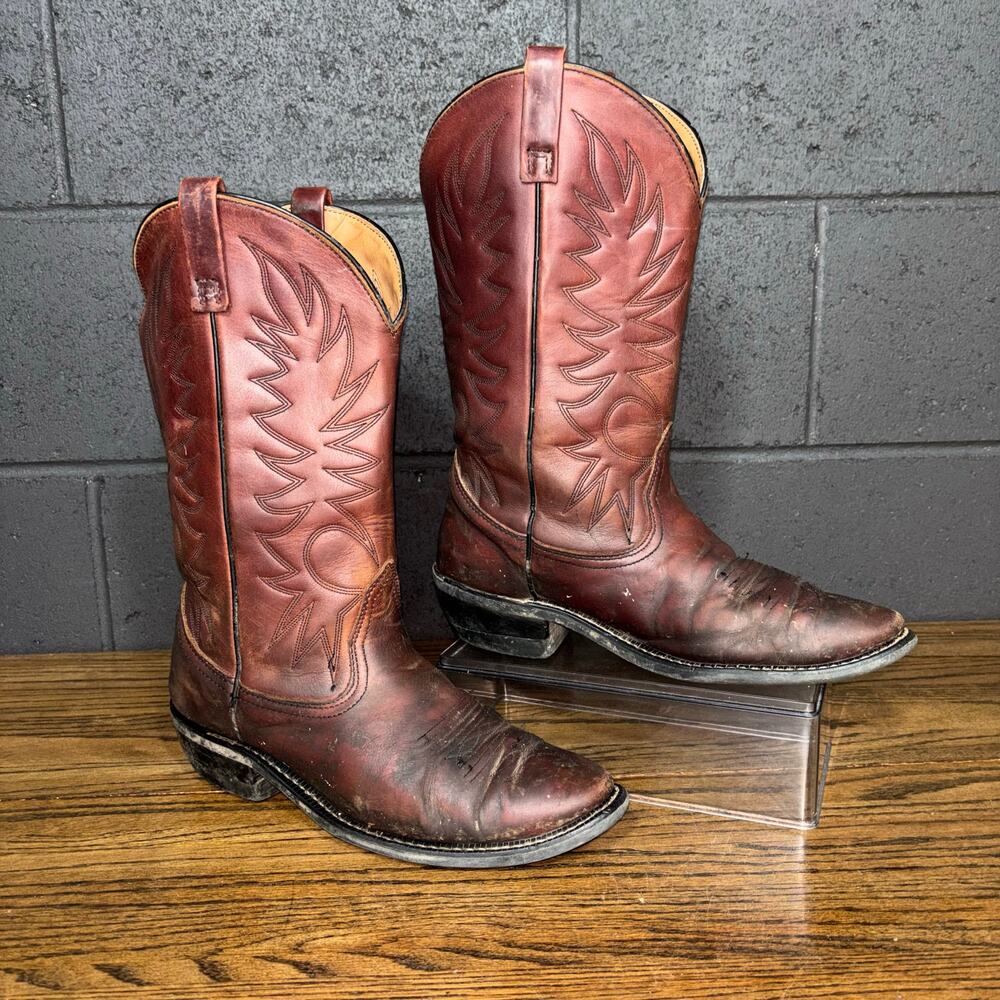 Men’s Vintage Brown Leather Cowboy Boots | Wide Fit 10.5E Classic Western Style